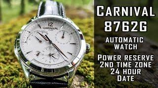 Carnival 8762G Automatic watch Power reserve+2nd time zone+24H+Date #259 #gedmislaguna #carnival