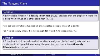 Screencast 10.4.1 Introduction to Linearization, Tangent Planes, and Differentials