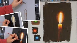 Painting glowing objects with acrylics.