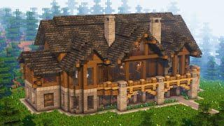 How to Build Log Mansion + Interior in Minecraft | Tutorial