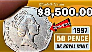 UK 50 Pence Most Valuable UK Fifty Pence1997 Coin worth up $8,322 Fifty pence Coins worth money!