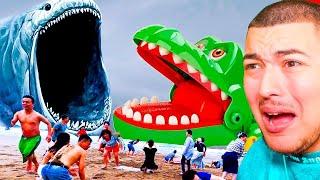 CROCODILE DENTISTE vs BLOOP FILMÉ DANS LA VRAIE VIE A LA PLAGE ! Crocodile Géant vs Bloop Géant !