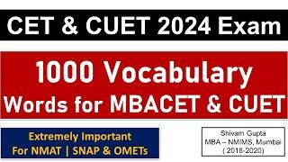 MBA CET & CUET 2024 Exam: 1000 Vocabulary Words Revision in 90 Minutes  || VARC Score Booster