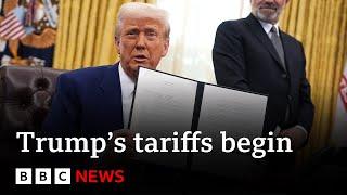 US President Donald Trump's tariffs on China, Canada and Mexico begin | BBC News