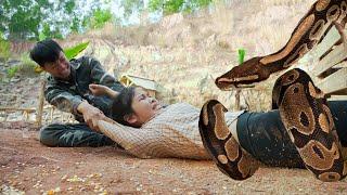 Panic as giant python attacks | Girl and primitive man build fence to protect chickens