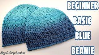 Easy Beginner Basic Blue Beanie/ Crochet Easy Unisex Hat/Free Crochet Tutorial Bag O Day Crochet