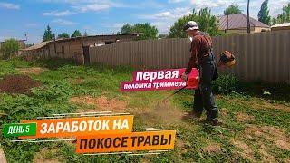 День 5 | Вот и первая поломка триммера. Заработок на покосе травы триммером.