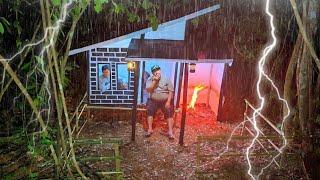 camping heavy rain accompanied by thunder//surprised there was an animal running next to us