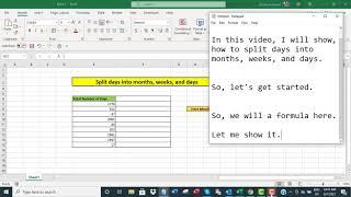 Excel: split days into months, weeks, and days