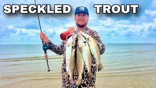 WADE FISHING for LIMITS of SPECKLED TROUT with TOPWATER LURES! (Catch & Cook)