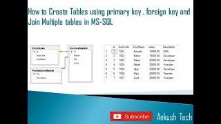 Create multiple tables with a relationship primary key , foreign key and join multiple tables