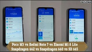 Snapdragon 662 vs 660 vs 665 Speed test/Gaming comparison! Poco M3 vs Redmi Note 7/Xiaomi Mi8 lite