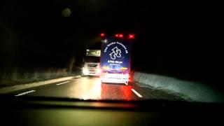 Trucks in a narrow tunnel in Norway (Strynefjell)