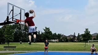 Kids get IMPRESSED by 8 foot rim SLAM DUNKS 