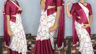 satin silk saree draping tutorial easy tips for beginners/ step by step with perfect pleats