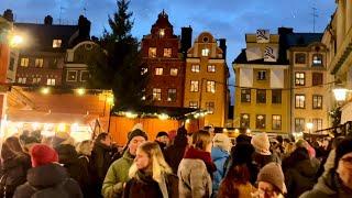 Stockholm Walks: Old Town Christmas Market. Walk from beautiful, quiet shoreline to busy Stortorget