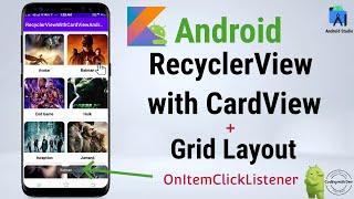 Android RecyclerView With CardView and OnItemClickListener Example | Kotlin | GridLayout | Android