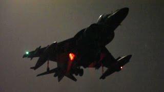 Harrier Jet Vertical Landing At Night On Amphibious Assault Ship