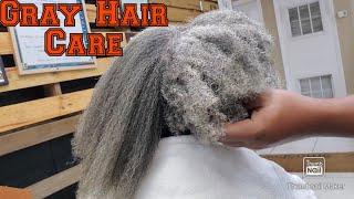 How to Care for Gray hair/How to grow longer healthier Grays/another Grandma's hair growth journey