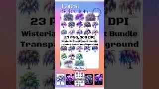 Beautiful Wisteria Tree Illustrations in Watercolor Style - Artistic Clipart Collection for Subli...