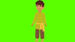 Standing Village boy cartoon character green screen video ( No copyright)