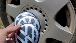 VW new beetle  wheel center hub caps sticker emblem decal install of 90MM Little Dome Stickers