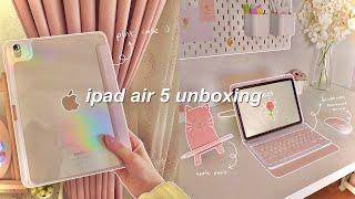 ipad air 5 (pink) unboxing  | apple pencil 2 + accessories & setup |