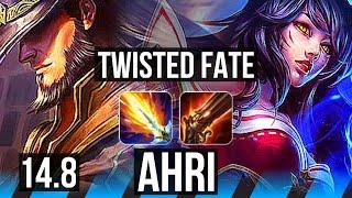 TWISTED FATE vs AHRI (MID) | 9/0/2, Legendary, 900+ games | EUW Master | 14.8