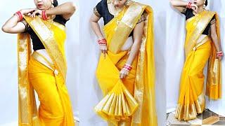 Organza saree shoulder pleats making tricks | shoulder pleats for beginners |  organza saree wearing