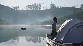 1 night camping at FOGGY LAKE | Relaxing, quiet night in a floating tent | Cozy Korean camping