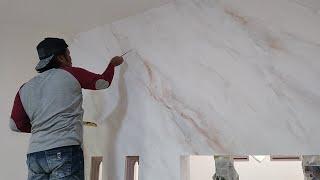 How to Make a Marble motif Paint Wall || Dekorasi Dinding Cat Motif Marmer