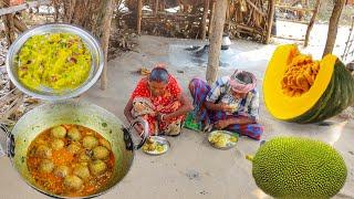 Jack Fruit Kofta Curry and Pumpkin Vorta recipe cooking & eating by santali tribe old couple