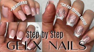 STEP BY STEP HOW TO APPLY GELX NAILS- French Tip Cat Eye Chrome Nail Art