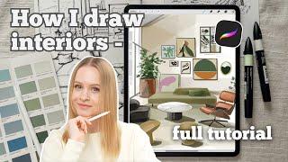 How to Draw an Interior in Procreate - Interior Drawing Tutorial