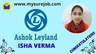 Isha Verma Placed @ Ashok Leyland | Jobs in Kanpur | Urgent Jobs | Urgent Job in Kanpur