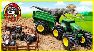 Tractors For KIDS  Playing on Dinosaur Farm with Tractors & Construction Trucks