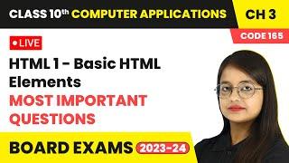 HTML 1 - Basic HTML Elements - Most Important Questions | Class 10 Computer Applications Ch 3 LIVE