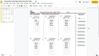 Long division with helper grid; HOW TO VIDEO