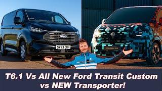 Battle Of The Vans: NEW Ford Transit Custom Vs NEW Transporter T7 Vs T6.1 - Full Comparison!