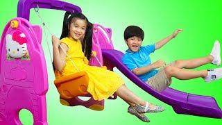 Hana & Tony Pretend Play w/ Slide & Swing Playground Ballpit Balls Kids Toys