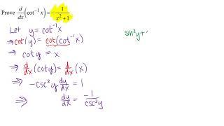 Prove Derivative of Inverse Cotangent