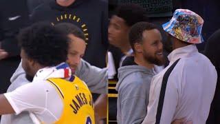 Steph Curry shows love to Bronny and LeBron James after the game 