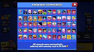 All REWARDS with NONSTOP to 50000Without Collecting TROPHY ROAD - Brawl Stars