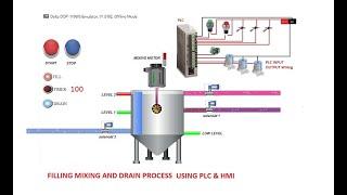 LADDER Logic and HMI Design for FILLING MIXING and DRAIN OF Tank  - Delta PLC Program Example