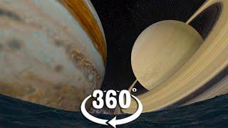 VR 360 The planets size comparison from the distance of our moon for virtual reality space video