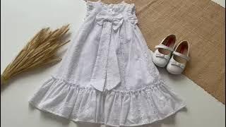 Vestido Infantil Verão Fustão Tecido Laise Batizado e Festas Menina Laço Frontal