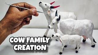 Sculpting clay: Making Cow Family with clay / Clay Animals Art