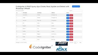 Codeigniter 4 CRUD Jquery Ajax (Create, Read, Update and Delete) with Bootstrap 5 Modal
