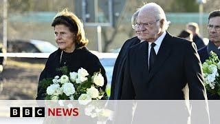 Sweden King and Queen visit memorial for victims of deadly shooting attack | BBC News