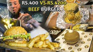 CHEAP VS EXPENSIVE FOOD CHALLENGE | Rs 400 vs Rs 800 vs Rs 4200 Beef Burger in Lahore